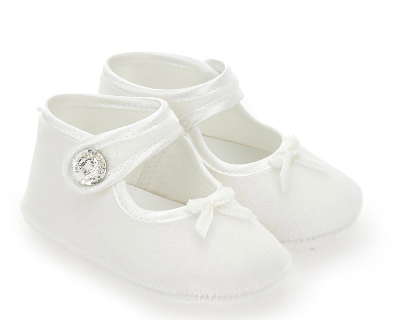 Monnalisa white velour soft sole baby shoes