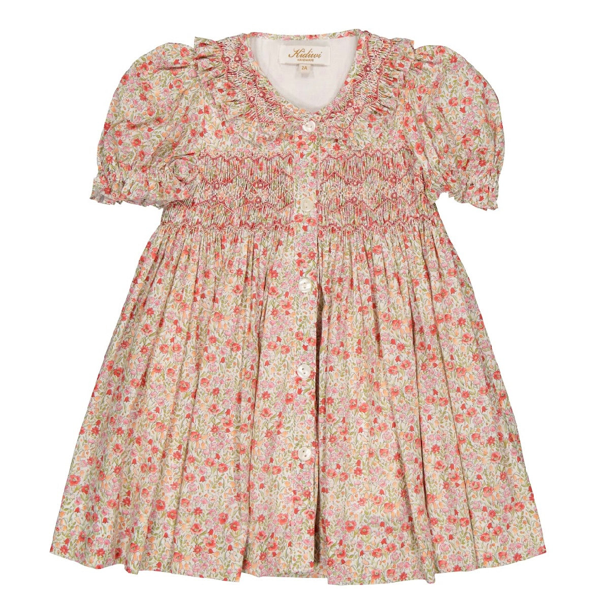 Kidiwi coral floral ‘Adeline’ smocked dress