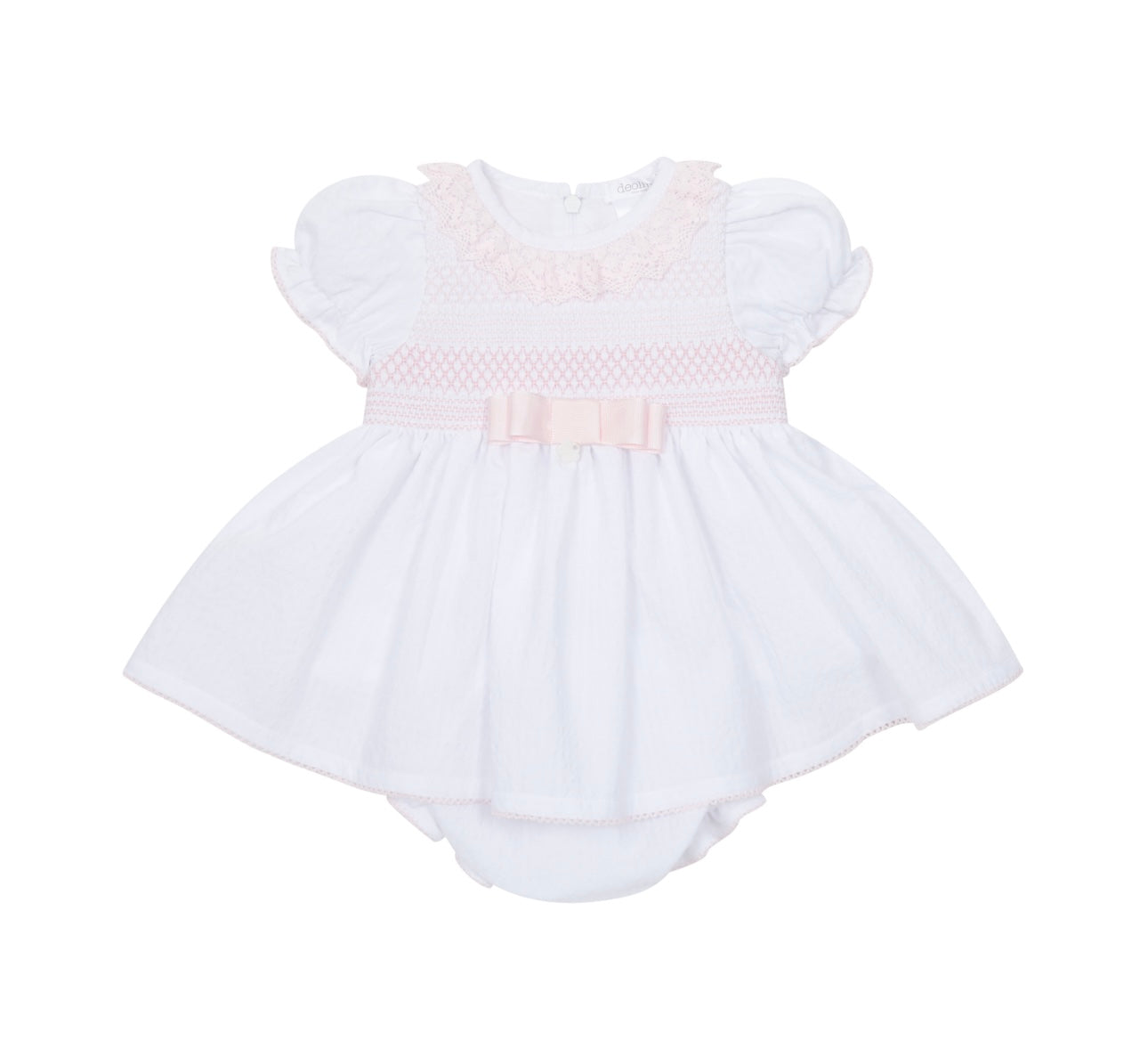 Deolinda pink & white cotton smocked dress set