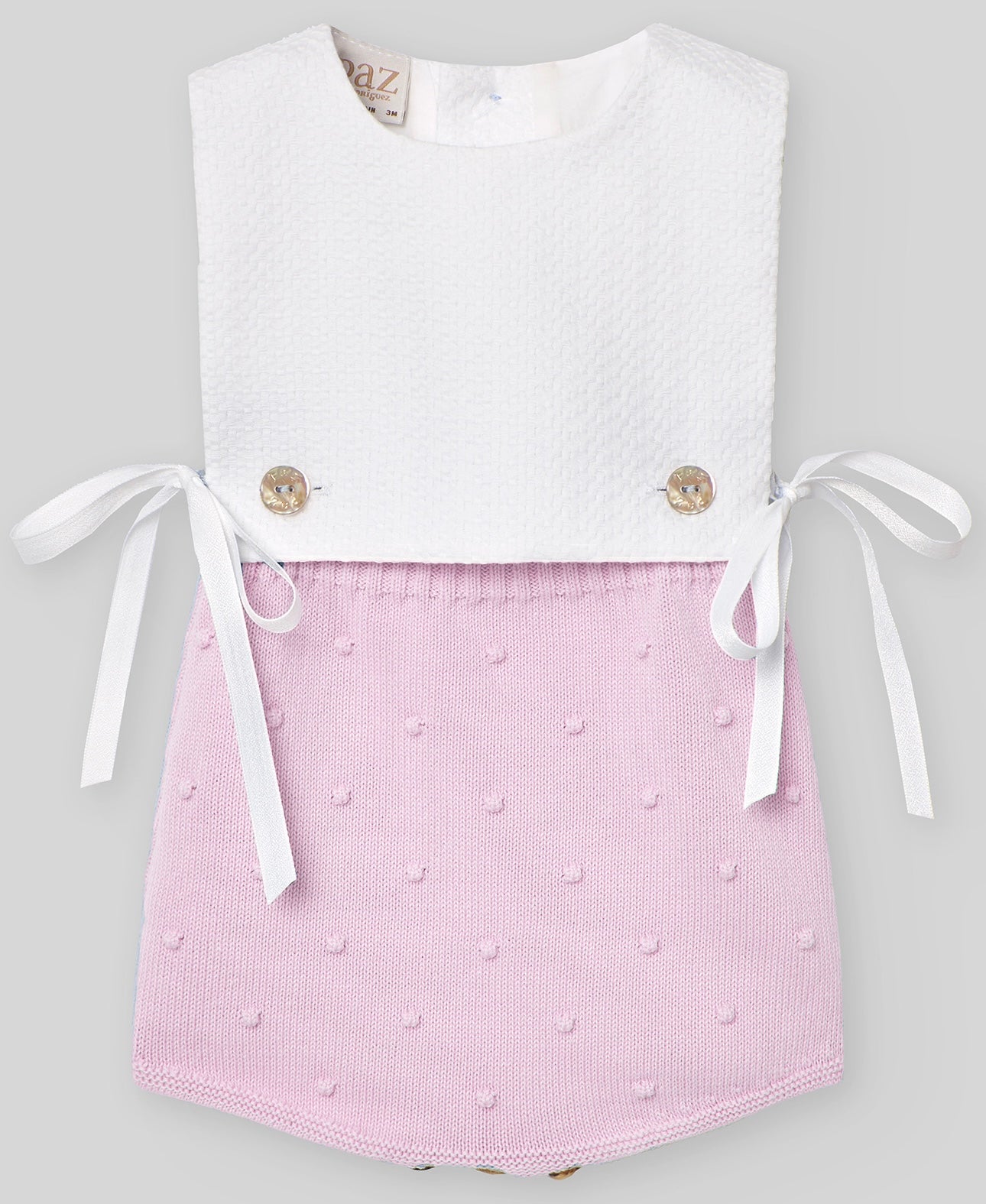 Paz Rodriguez white & pink tie knit romper