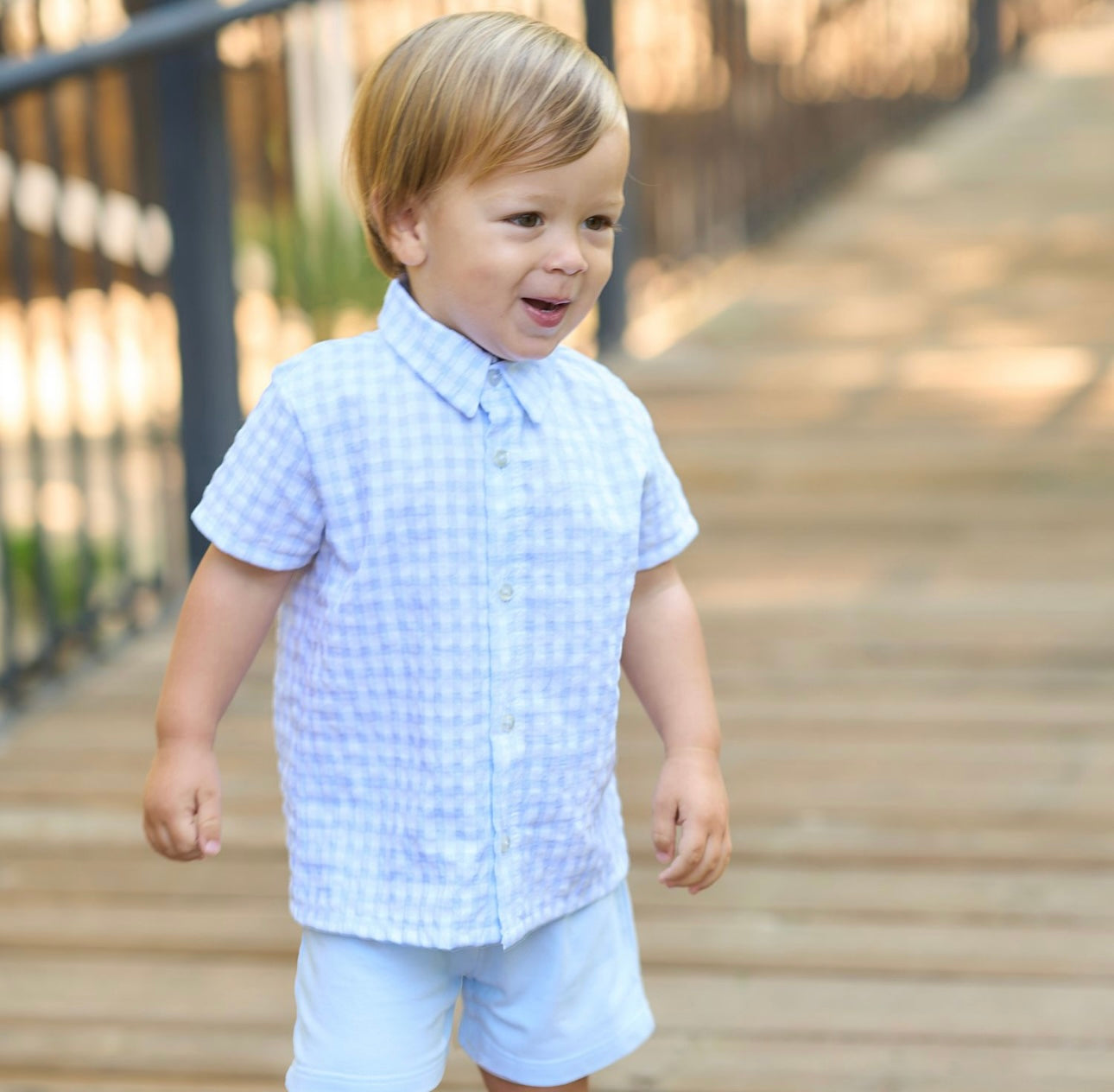 Rapife blue & white gingham shirt and short set
