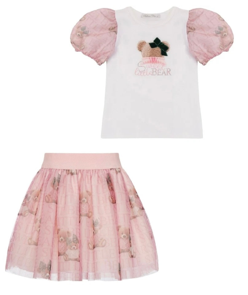 Balloon chic pink teddy skirt set