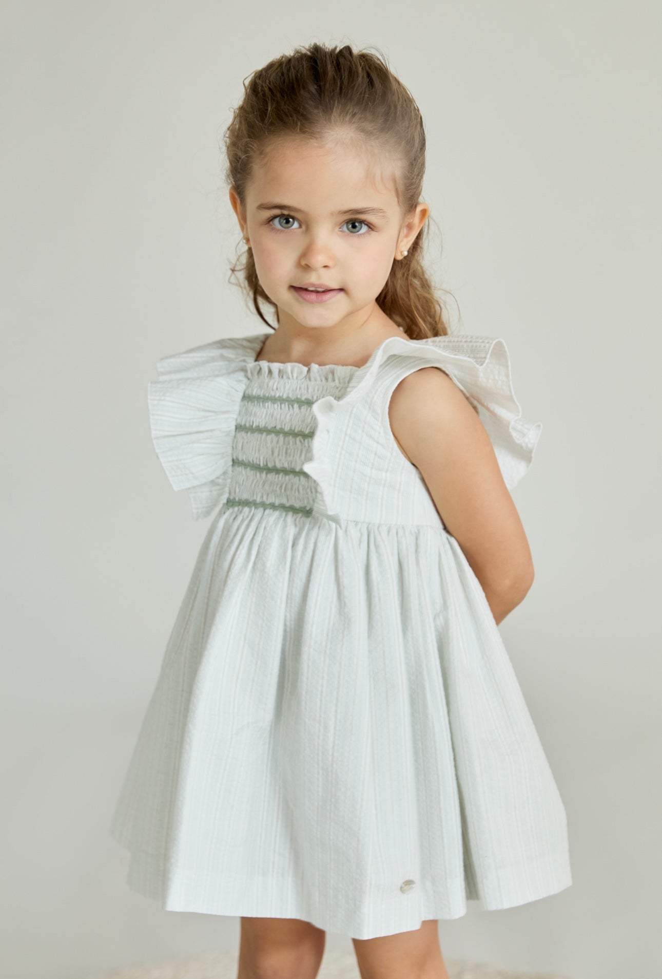 Martin Aranda pistachio cotton stripe smocked summer dress