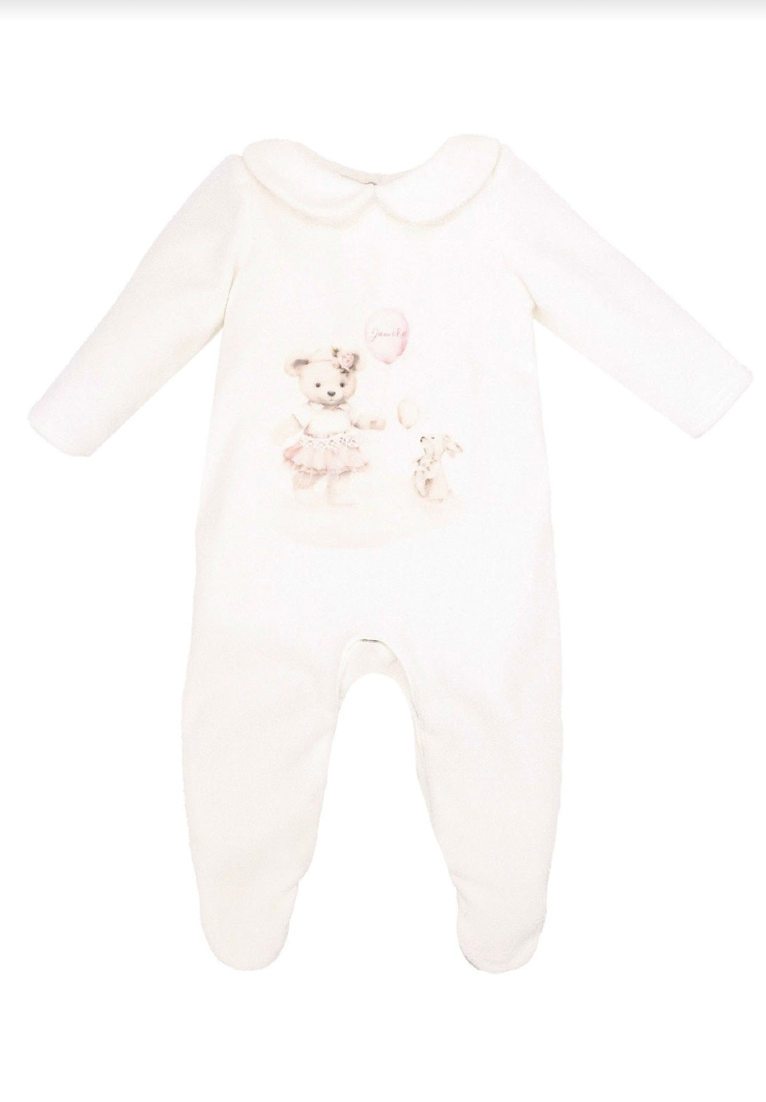 Jamiks ivory & pink teddy Baby Grow
