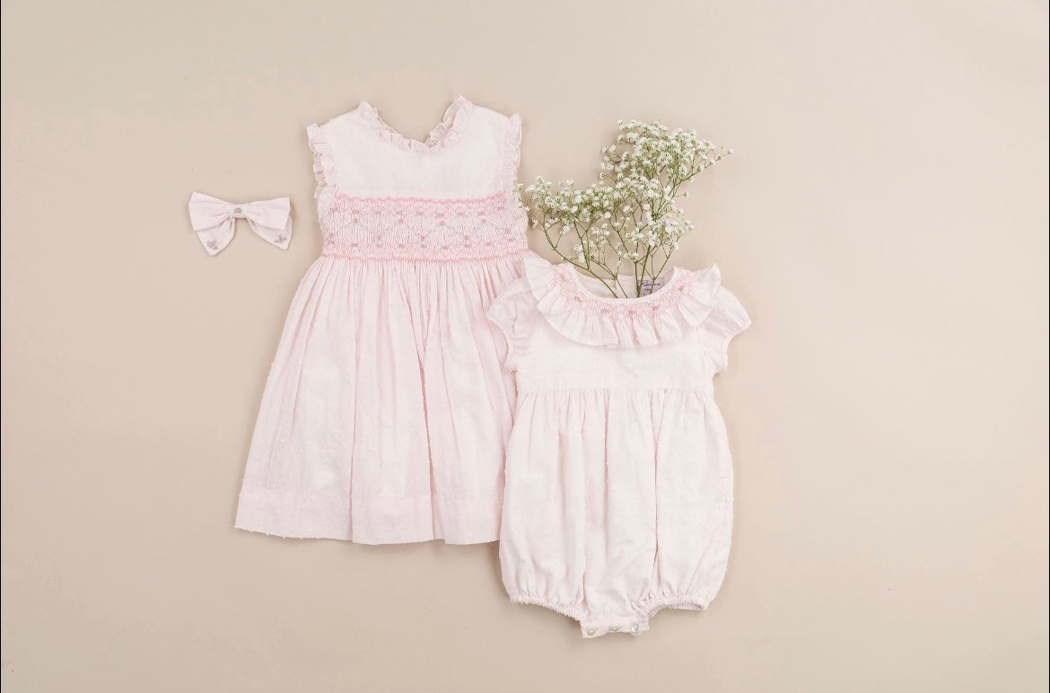 Kidiwi girls pale pink cotton smocked romper