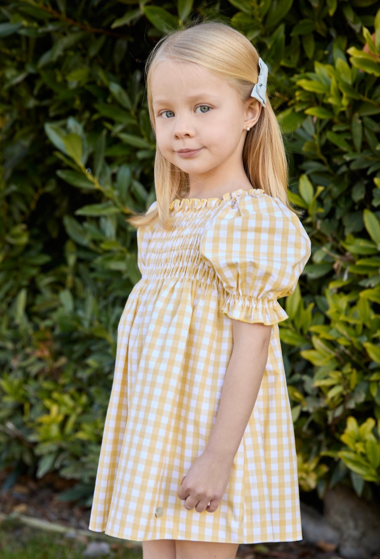 Martin Aranda yellow & white gingham puff sleeve summer dress