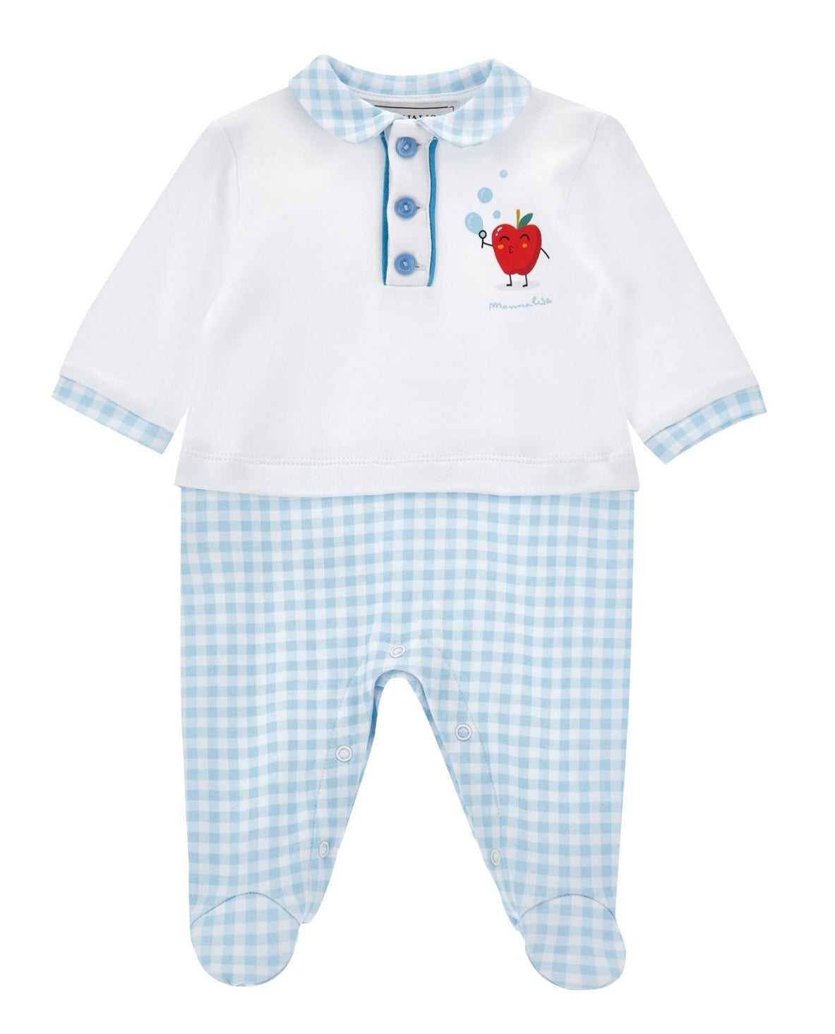 PRE ORDER - monnalisa blue & white gingham apple babygrow