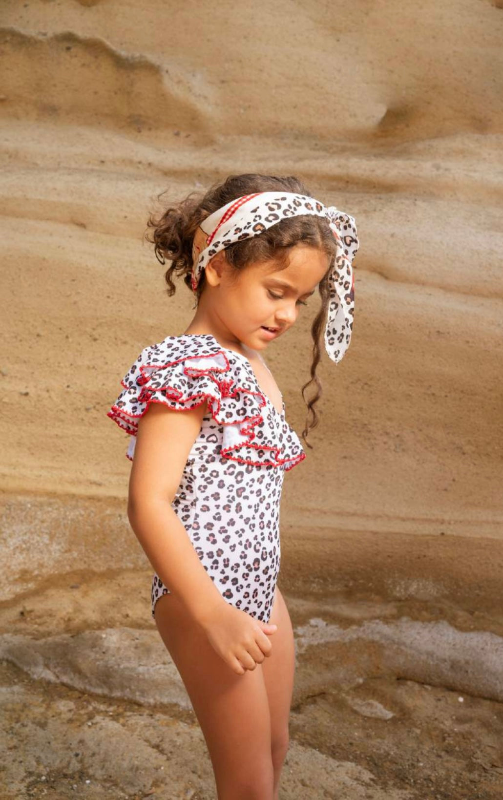 Monnalisa leopard print frilled swimsuit