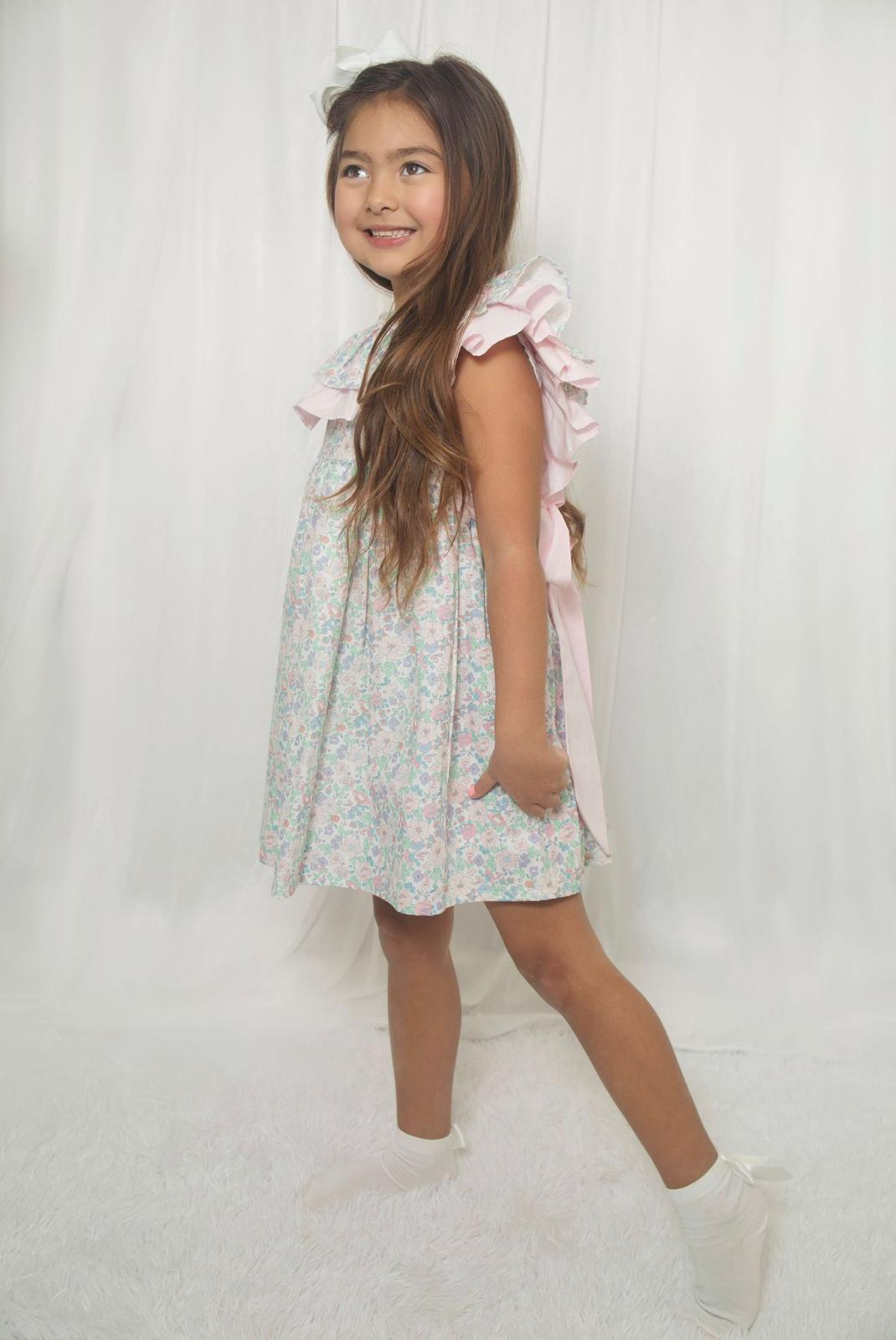 Deolinda girls gardenia print dress with double ruffle collar