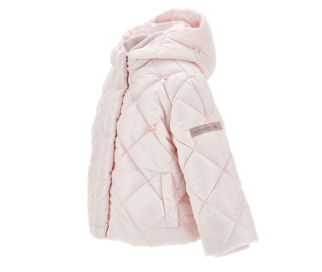 Monnalisa pink bow puffer coat