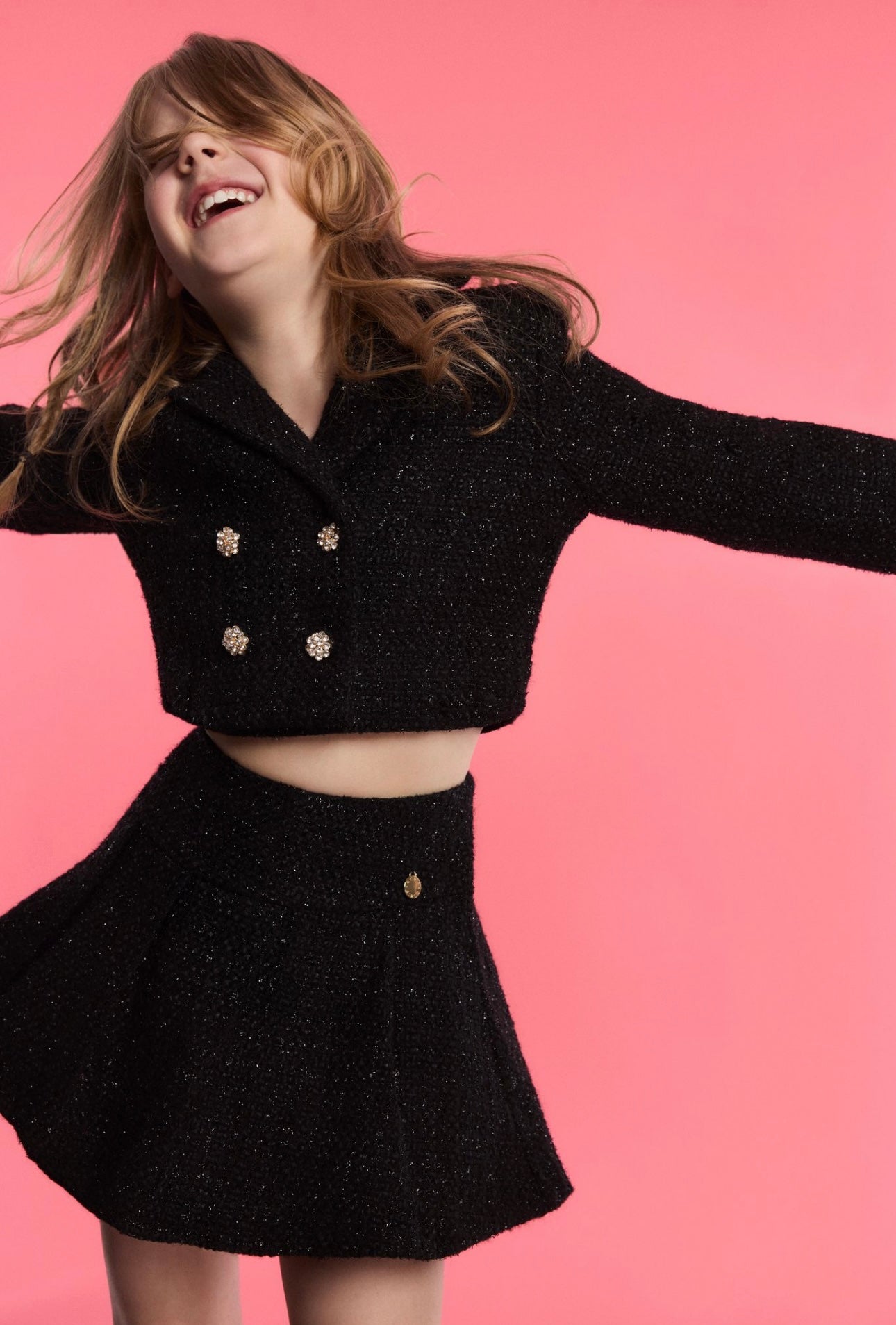 BCBG girls black tweed jacket & skirt set