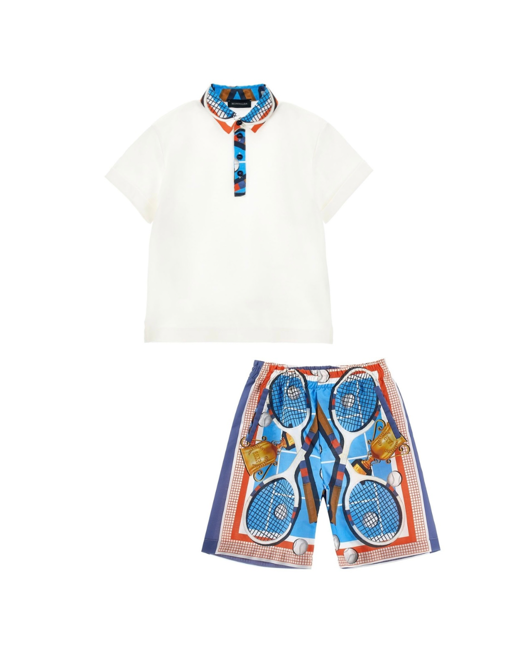 Monnalisa blue & orange tennis polo shirt and short set