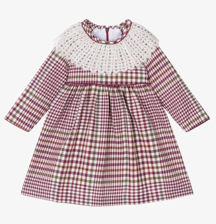 Foque girls burgundy check dress