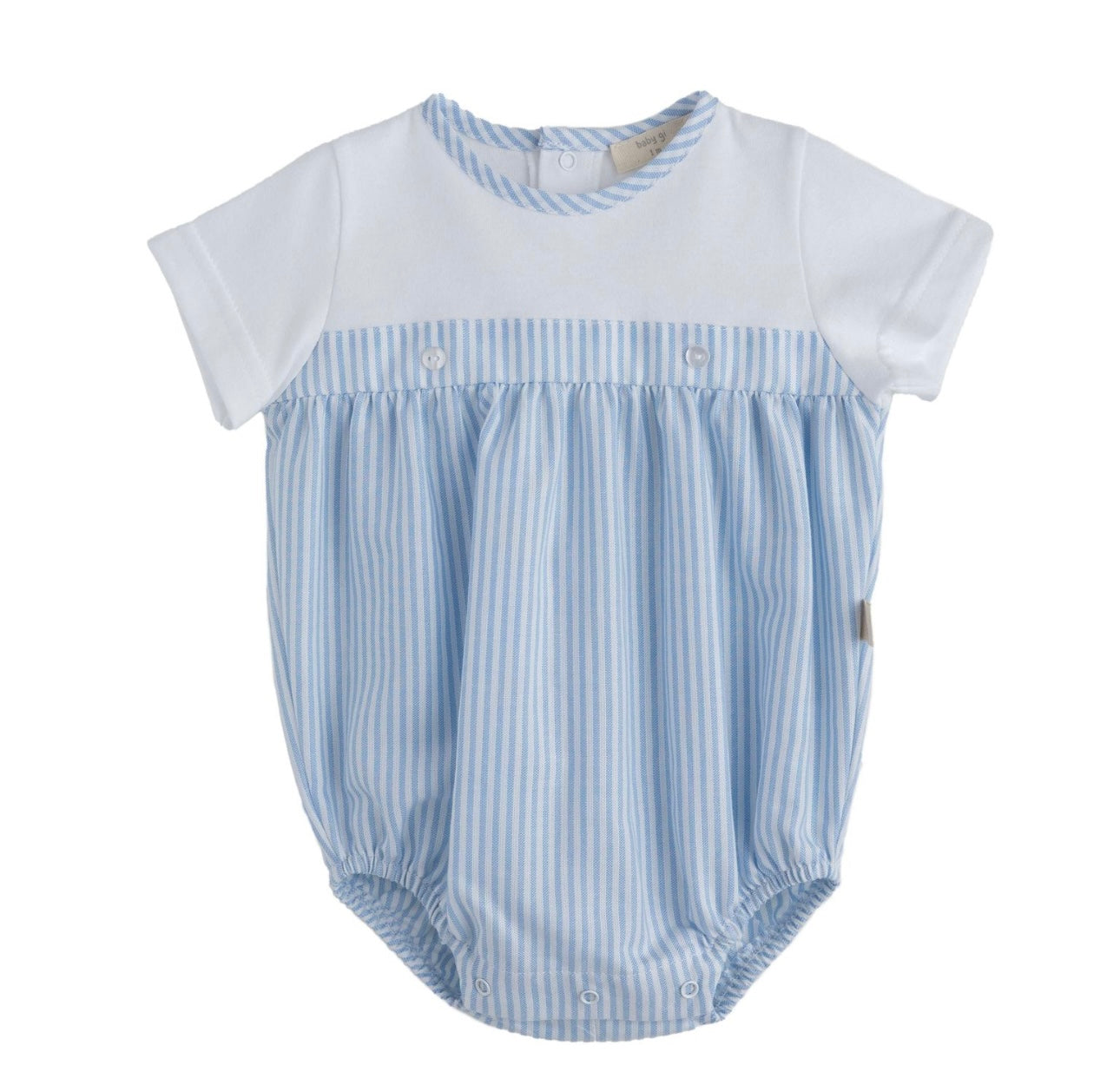 Baby Gi blue & white half stripe cotton romper