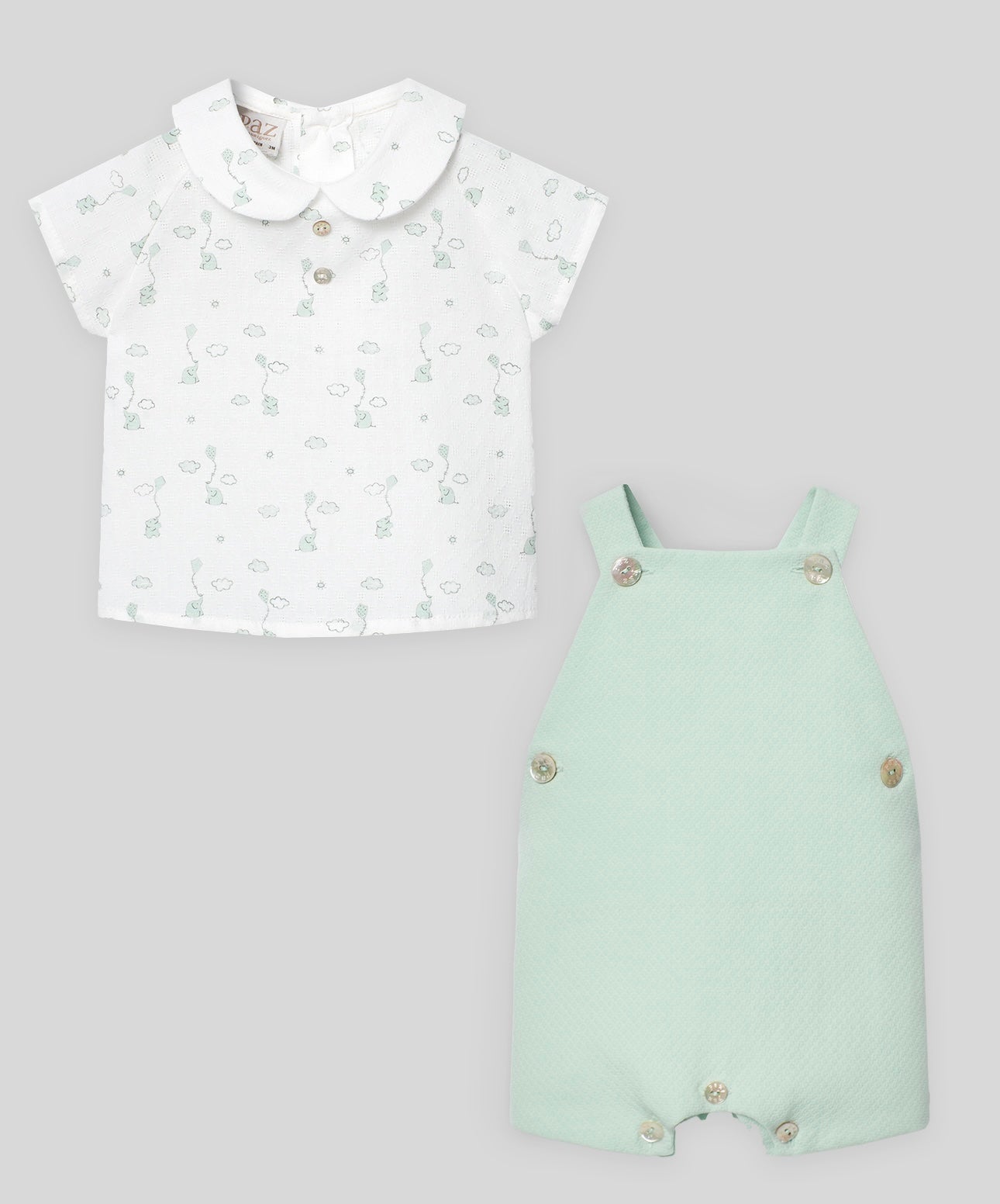 Paz Rodriguez mint green elephant dungaree & shirt set