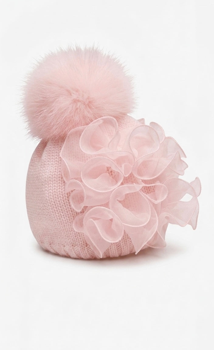 PRE ORDER - Bimbalo pink fur ruffle hat