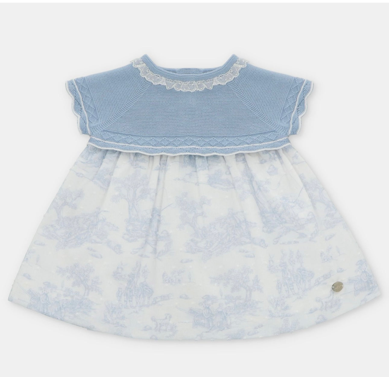 Martin Aranda blue and white half knit toile print dress