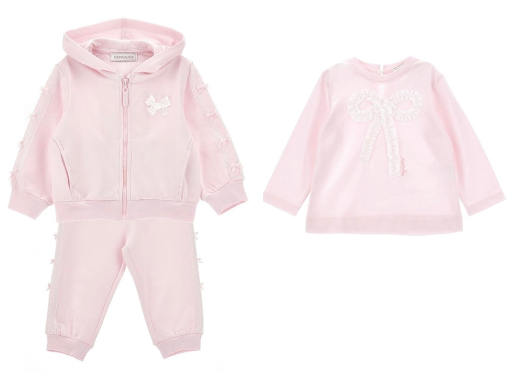 monnalisa pink bow 3 piece tracksuit