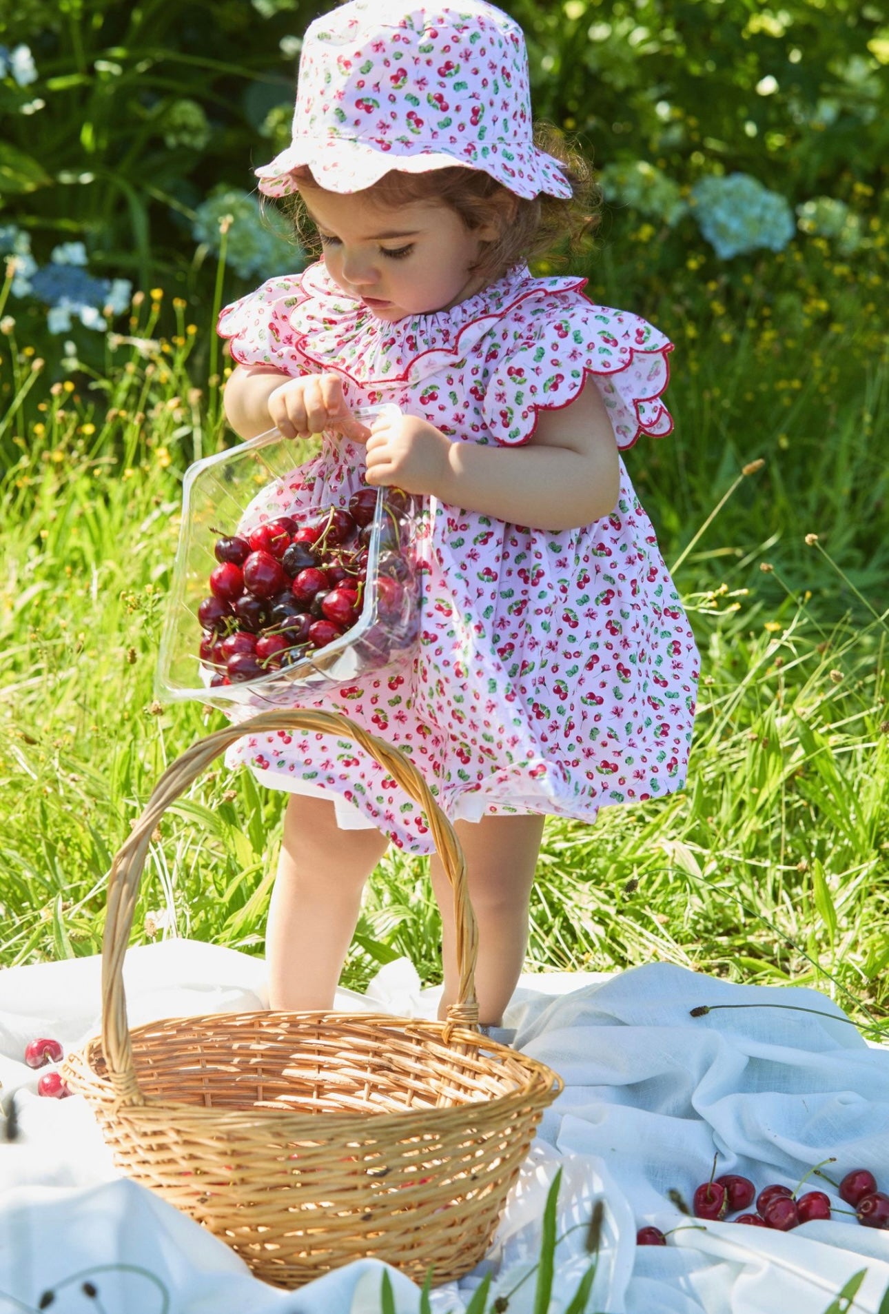 Deolinda girls pink & red cherries dress