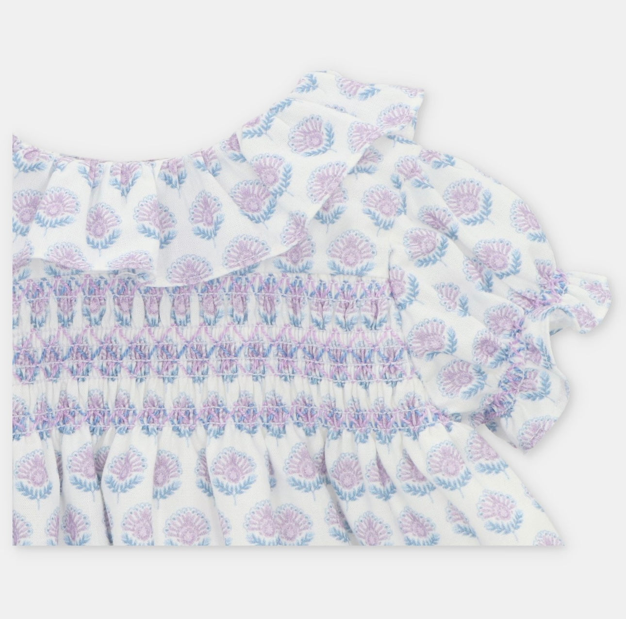 Martin Aranda purple & blue floral print smocked dress set