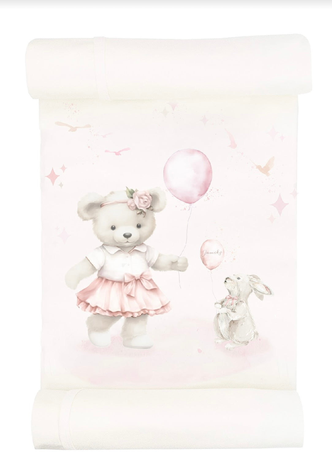 Jamiks ivory & pink bear blanket