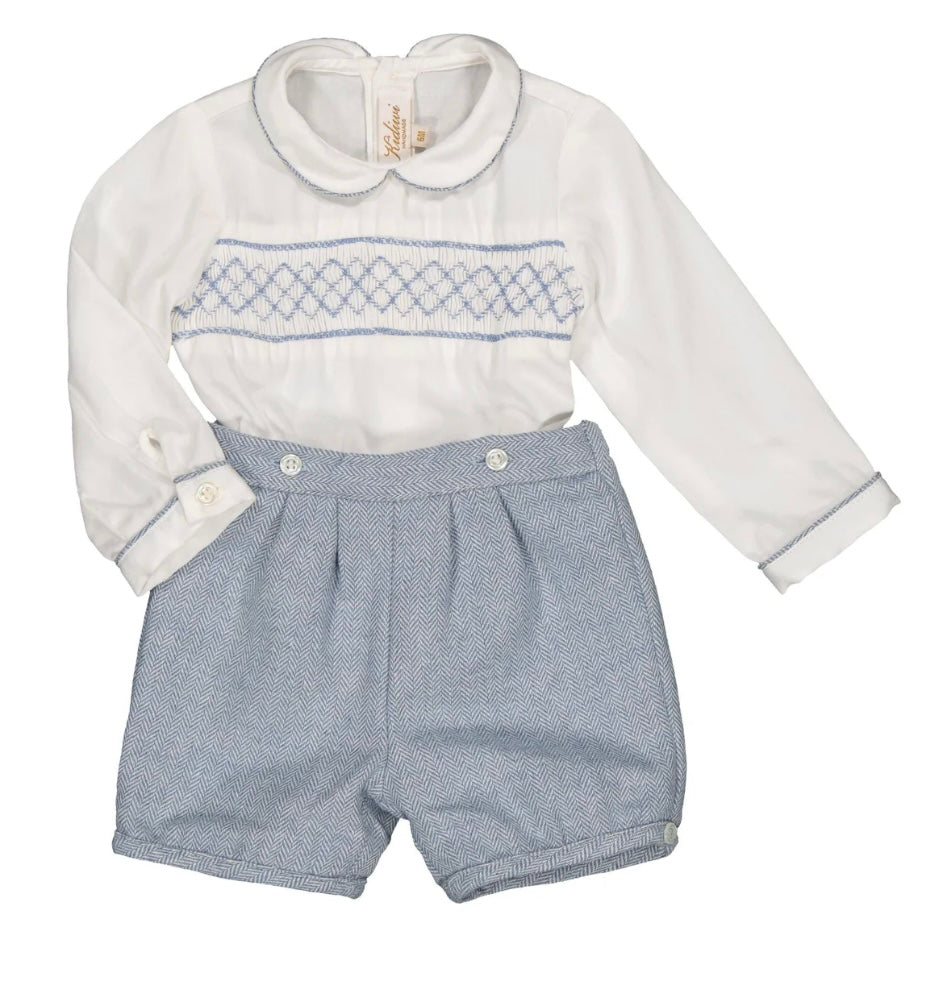 Kidiwi blue cotton hand smocked bustier suit