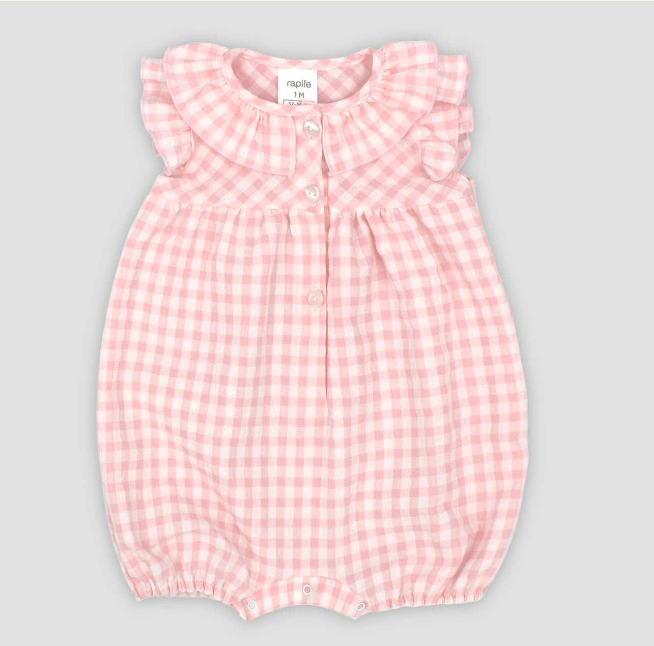 Rapife pink gingham frilled romper