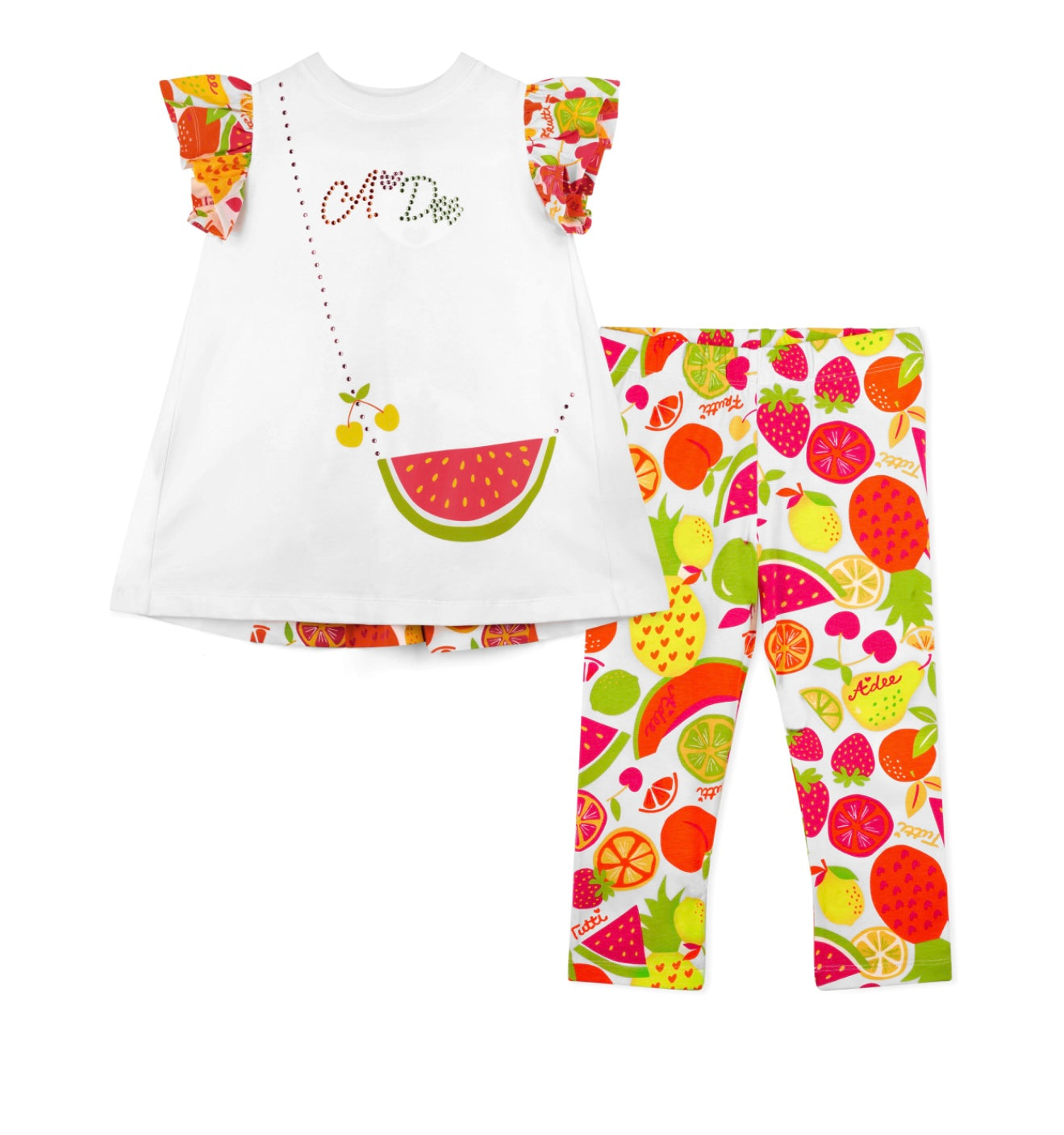 Adee ‘True’ tutti frutti print handbag legging set