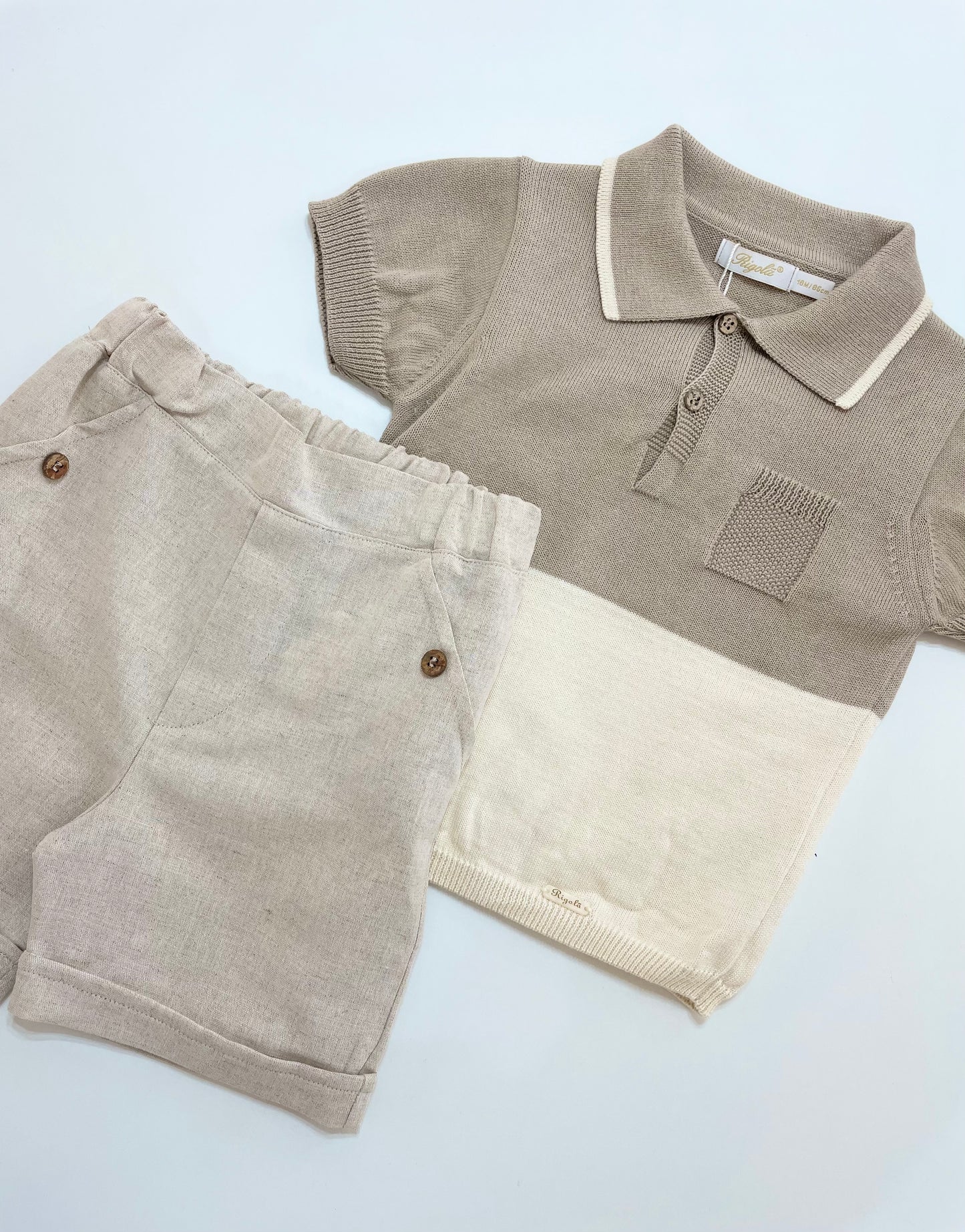 Rigola beige knit shirt & short set