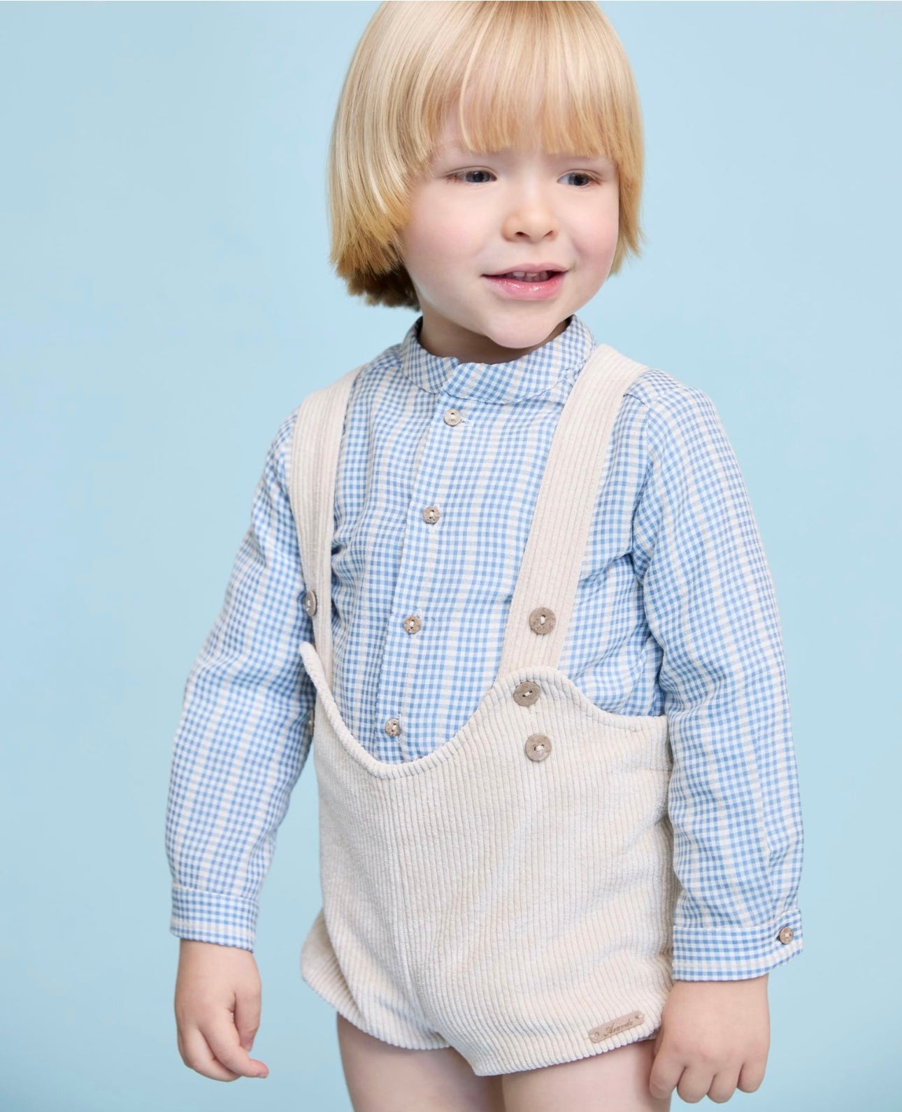 Martin Aranda blue & beige check dungaree set