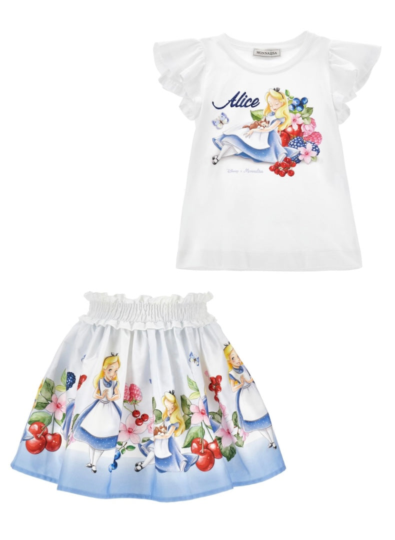 Monnalisa blue Alice in wonderland skirt set