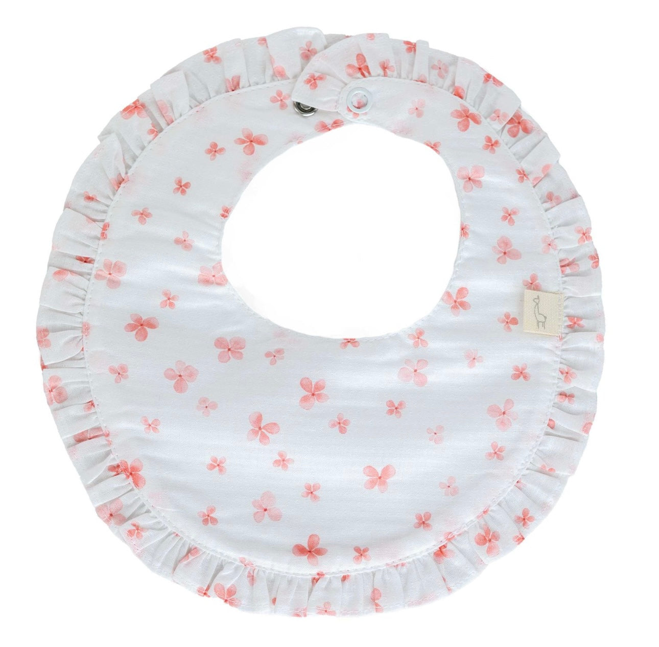 Baby Gi pink & white floral frilled cotton bib
