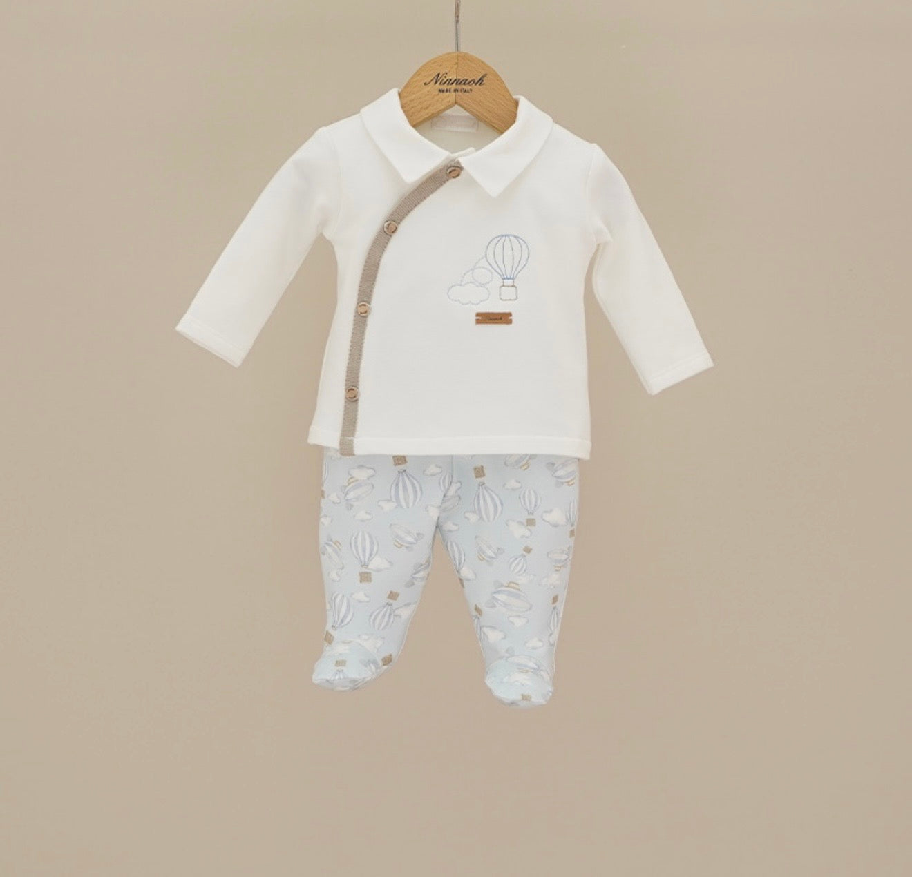 PRE ORDER - Ninnaoh blue & white hot air balloon legging set