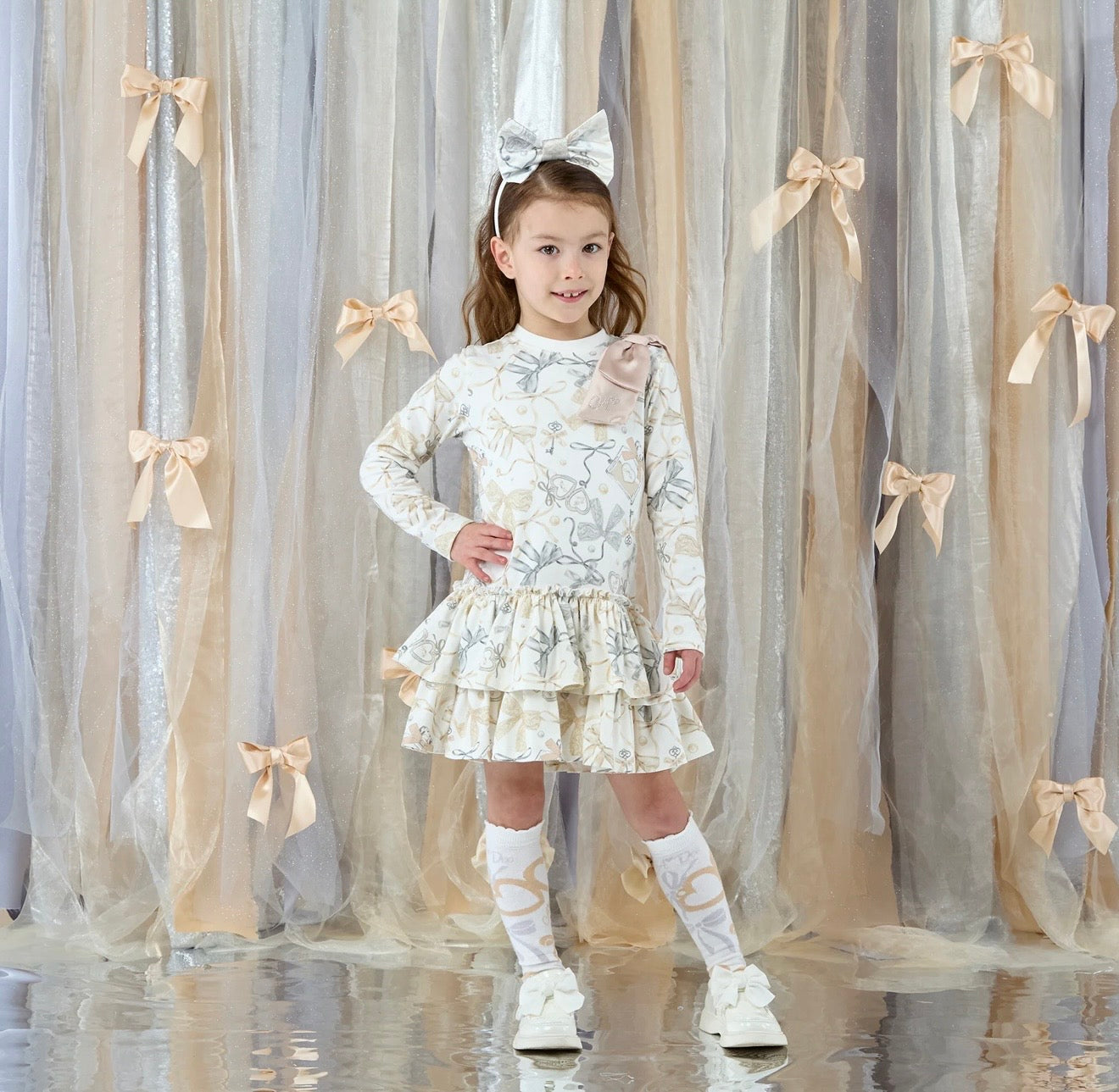 Adee white printed Bailey bow dress