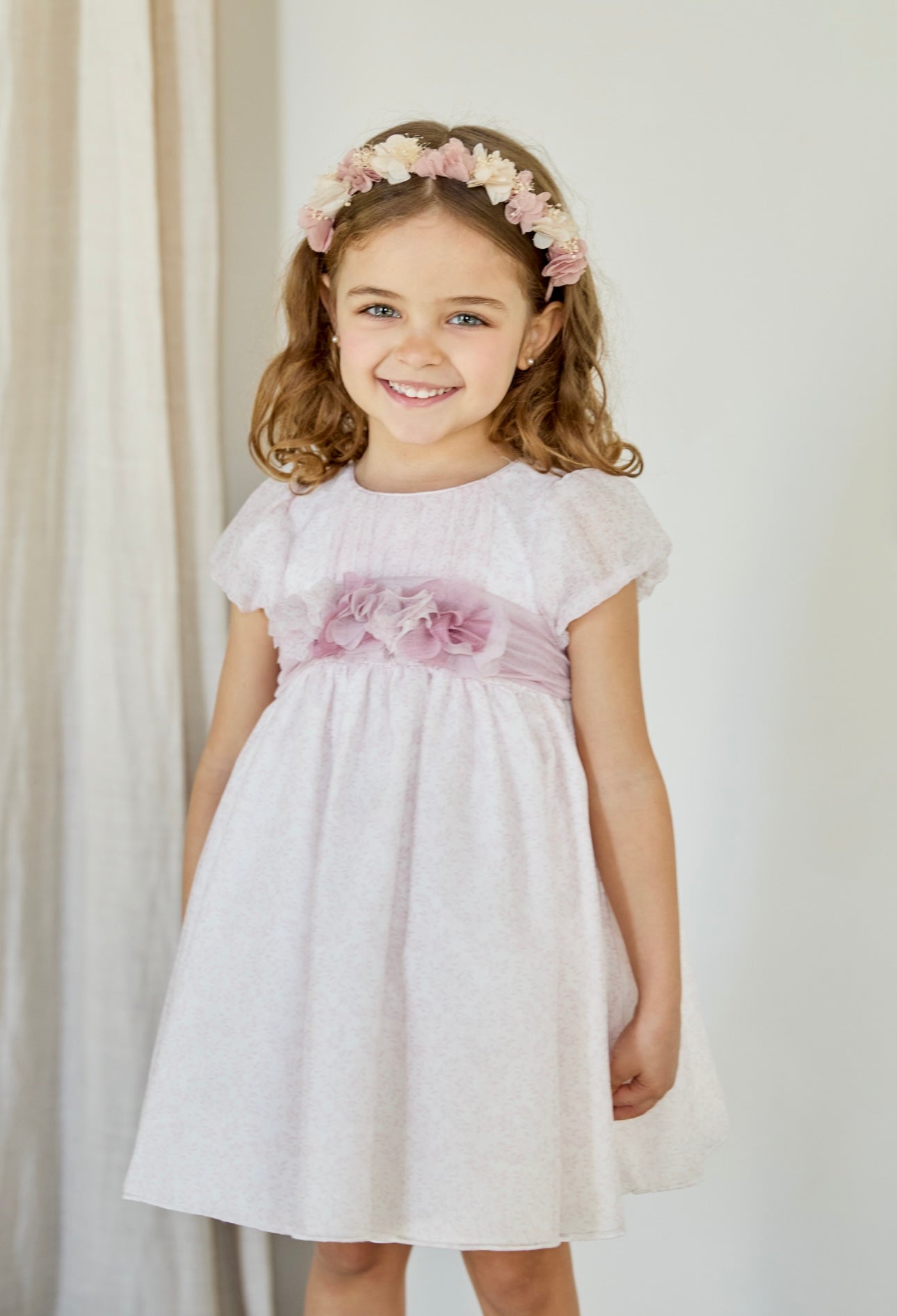 Martin Aranda pink & white floral sash dress