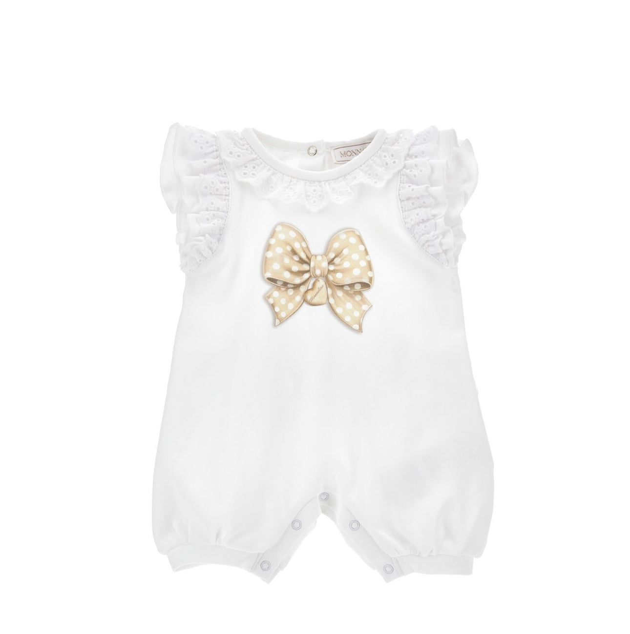 Monnalisa white & gold bow frilled romper