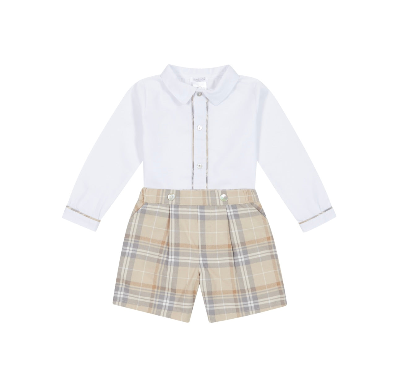 Deolinda beige tartan shirt & short set