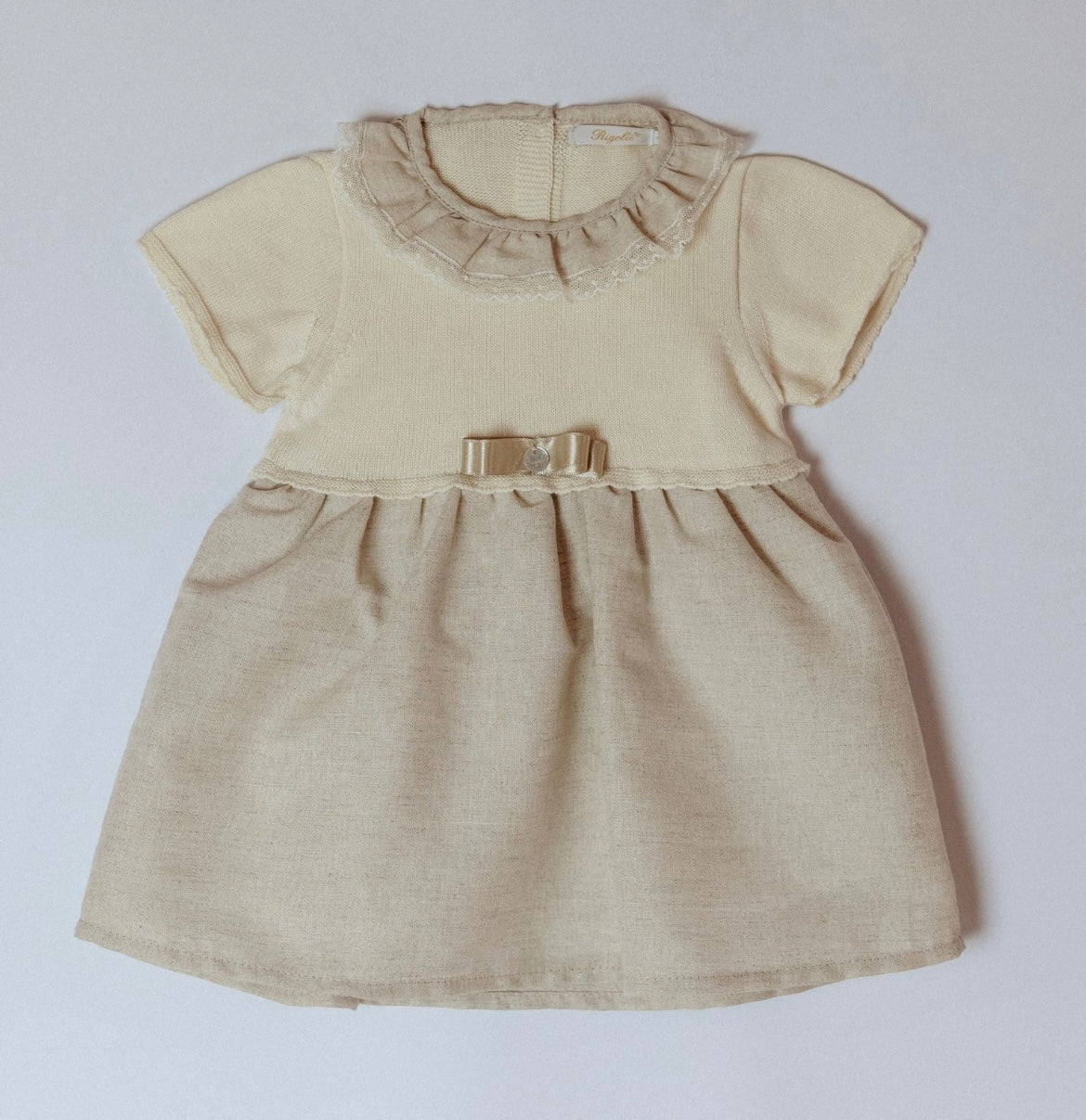 Rigola girls beige linen half knit dress