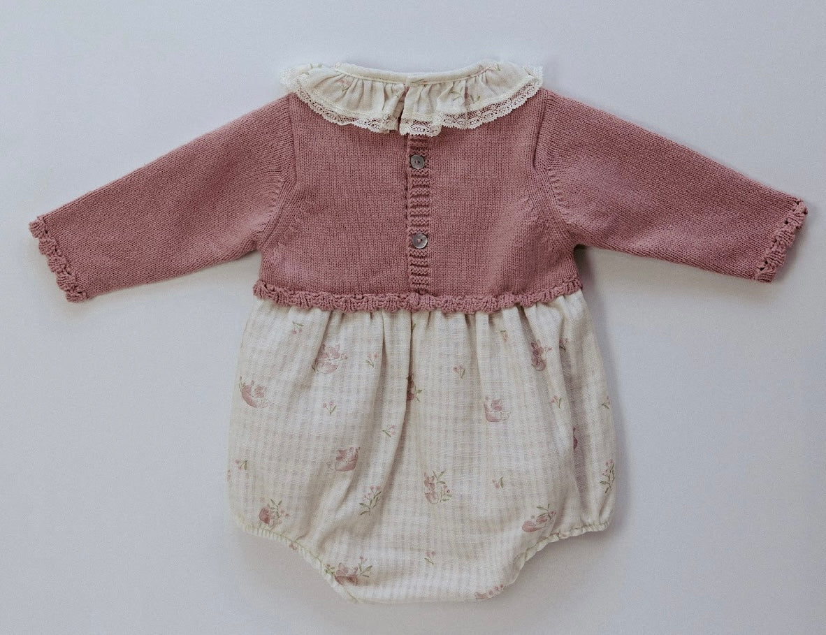 Rigola dusky pink half knit foxes romper