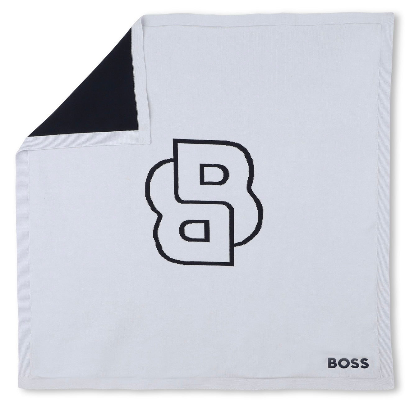 Boss pale & navy blue logo cotton blanket