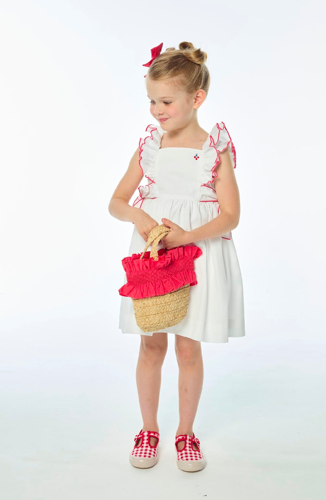Kidiwi coral & white cotton frilled ‘Kiara’ dress