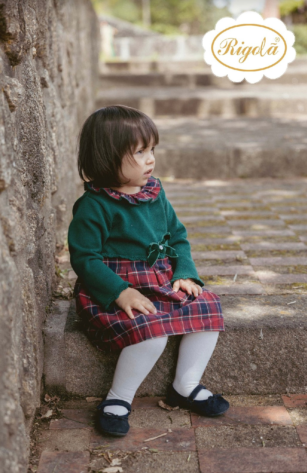 Rigola green & red tartan half knit dress