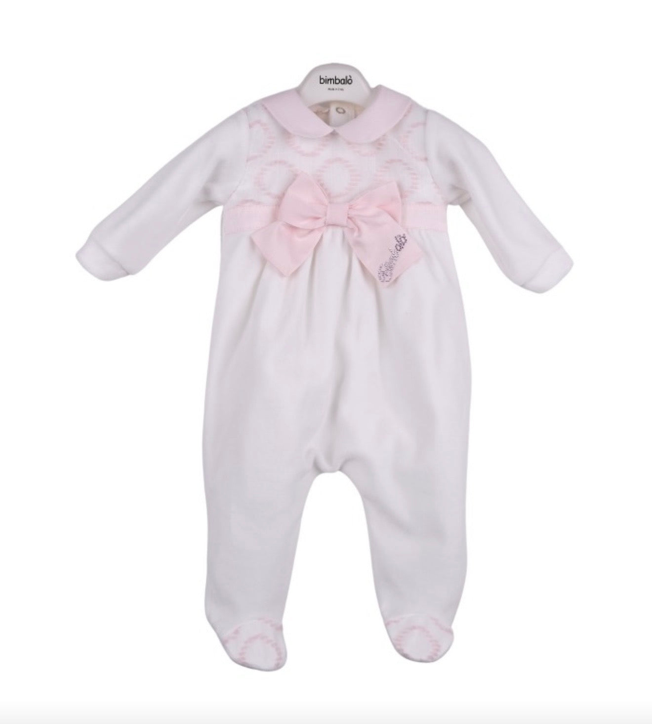 PRE ORDER - Bimbalo pink patterned bow babygrow