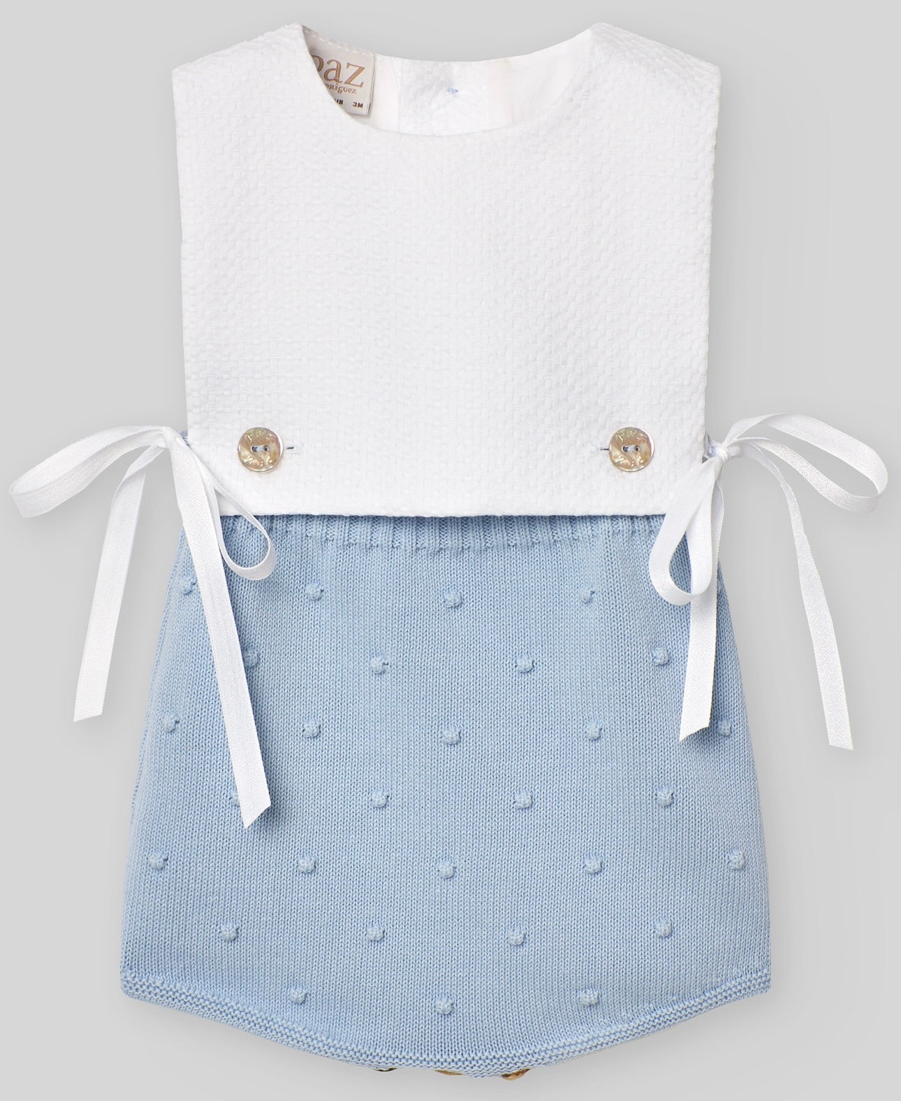 Paz Rodriguez white & blue tie knit romper