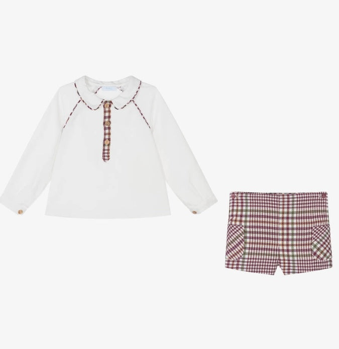 Foque boys burgundy check short set