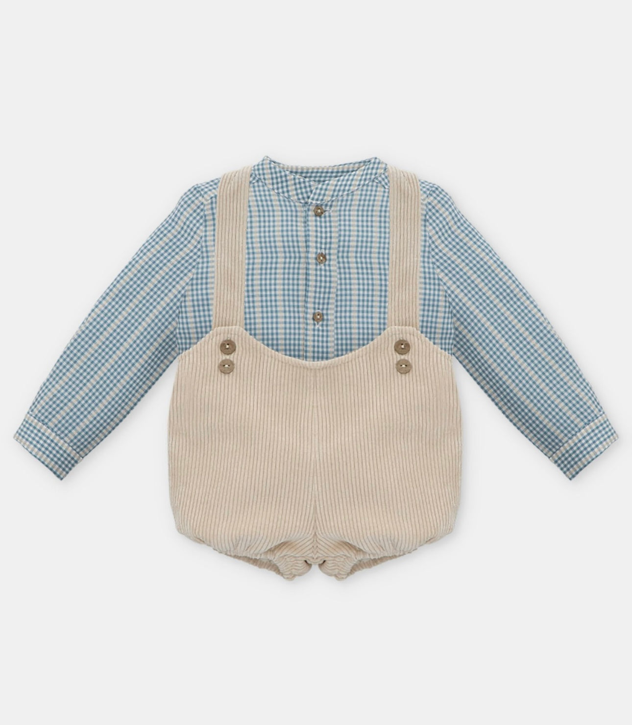 Martin Aranda blue & beige check dungaree set