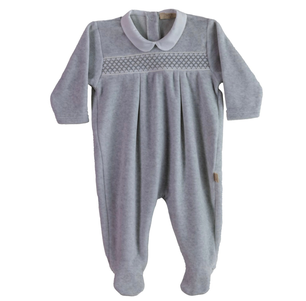 Baby Gi grey velour smocked baby grow
