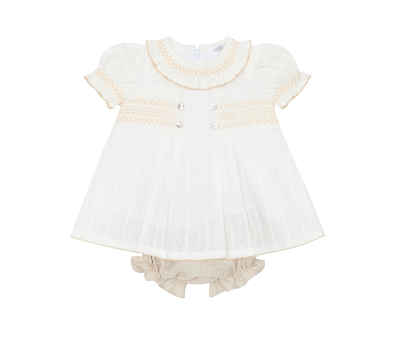 Deolinda beige & ivory smocked blouse and pant set
