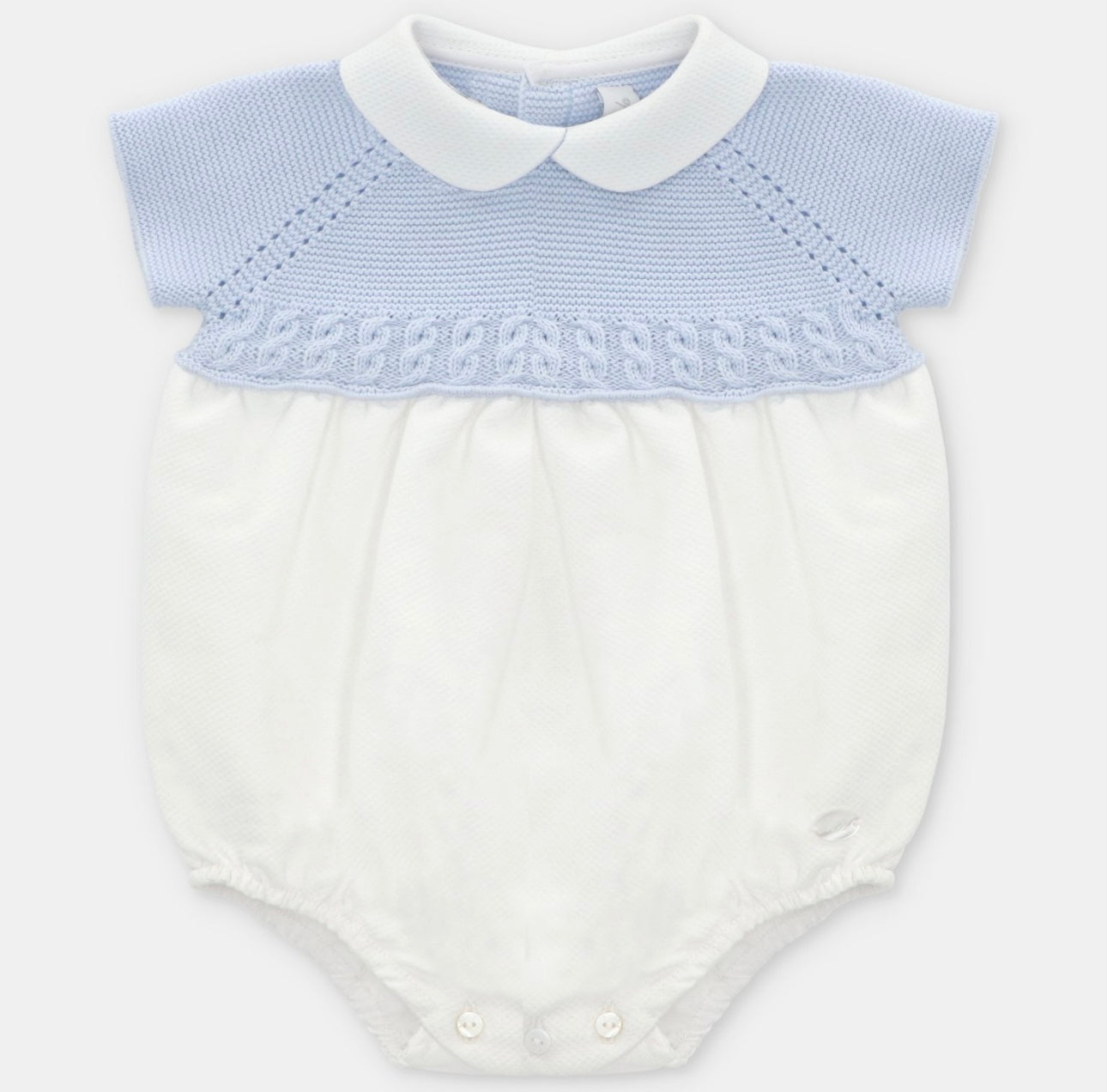 Martin Aranda blue & white cotton half knit romper