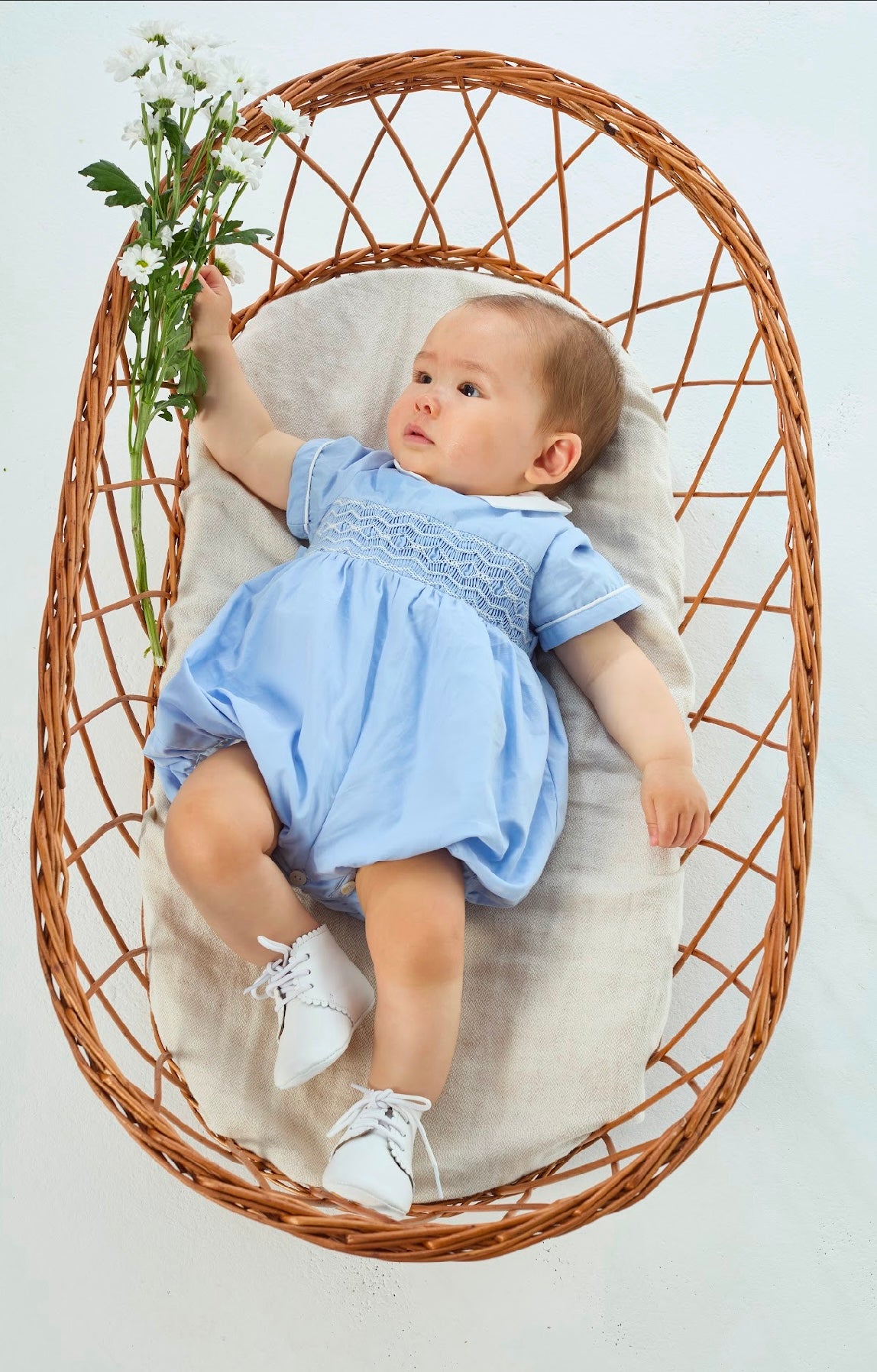 Kidiwi blue cotton ‘matheo’ smocked romper